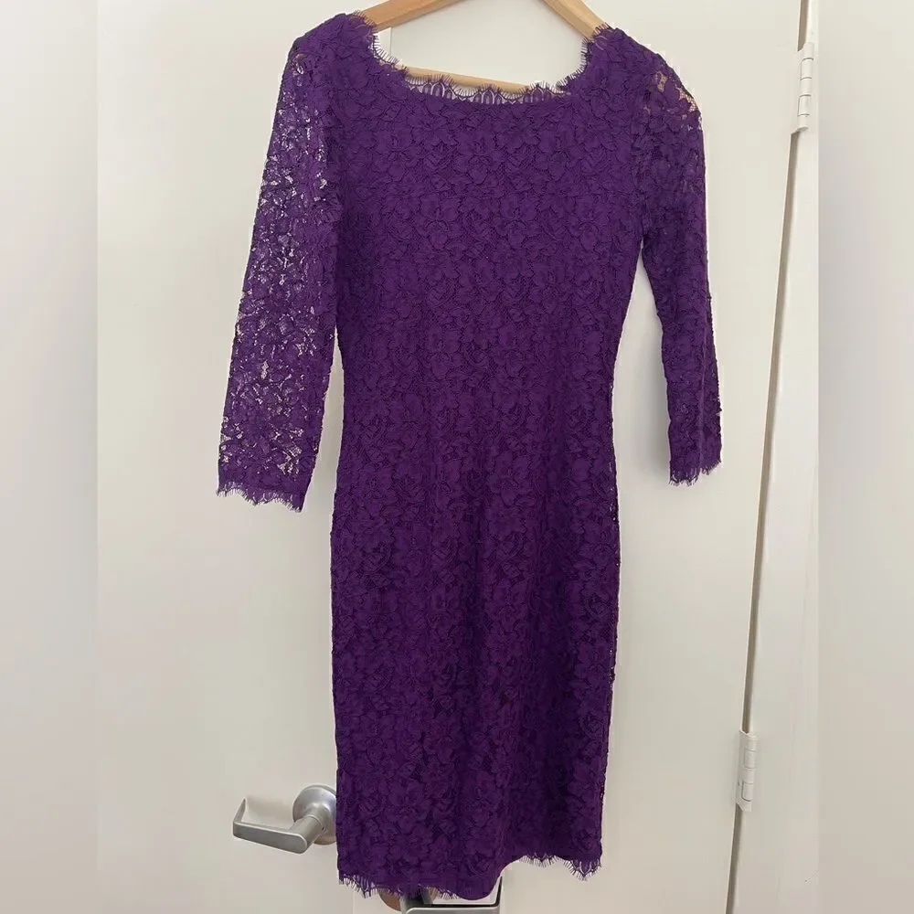NWOT DVF Zaria Lace Dress Purple Women Size 0